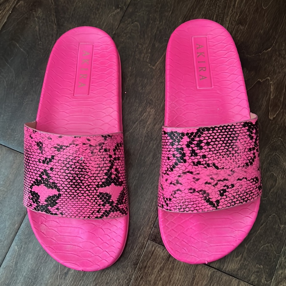 Neon Pink Snake Skin Slides